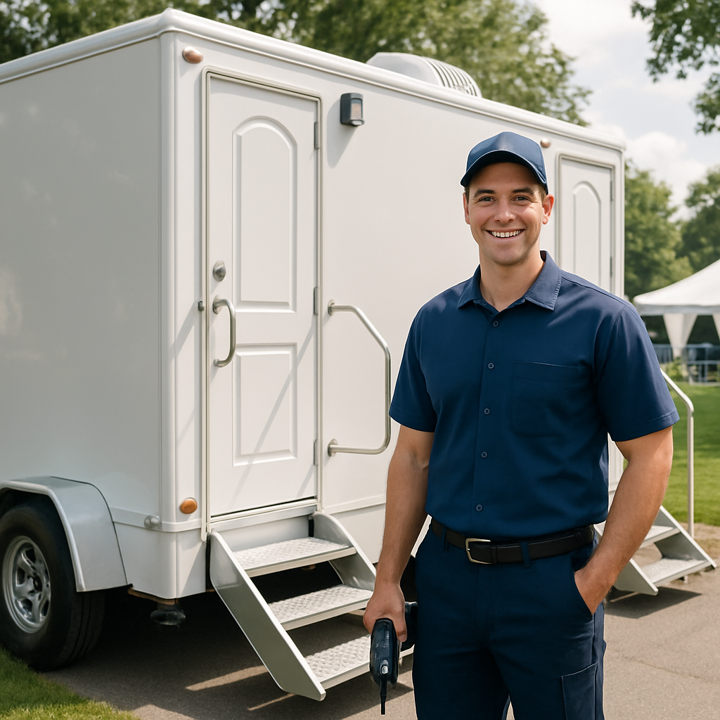 Attendant services keeping luxury restroom trailers clean during Greensboro VIP events